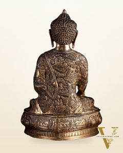 Fully Engraved Brass Buddha Statue – Life Story & Dragon Motifs | Rare Bleeding Brass Finish