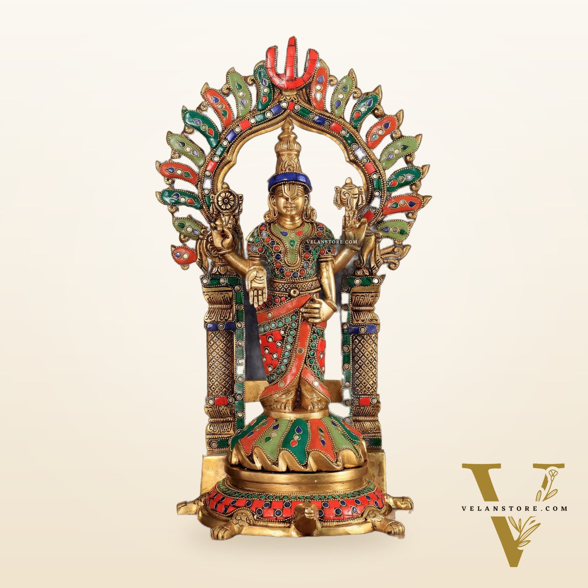 Fully Engraved Superfine Brass Lord Venkateshwara Swamy Standing on Tortoise with Prabhavali 17"