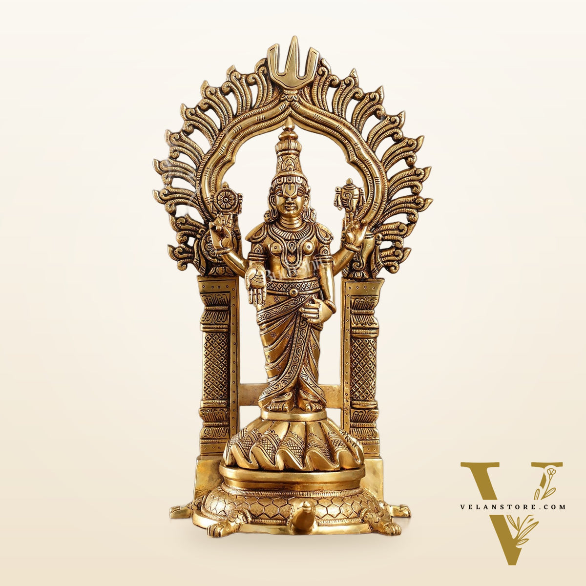 Fully Engraved Superfine Brass Lord Venkateshwara Swamy Standing on Tortoise with Prabhavali 17"
