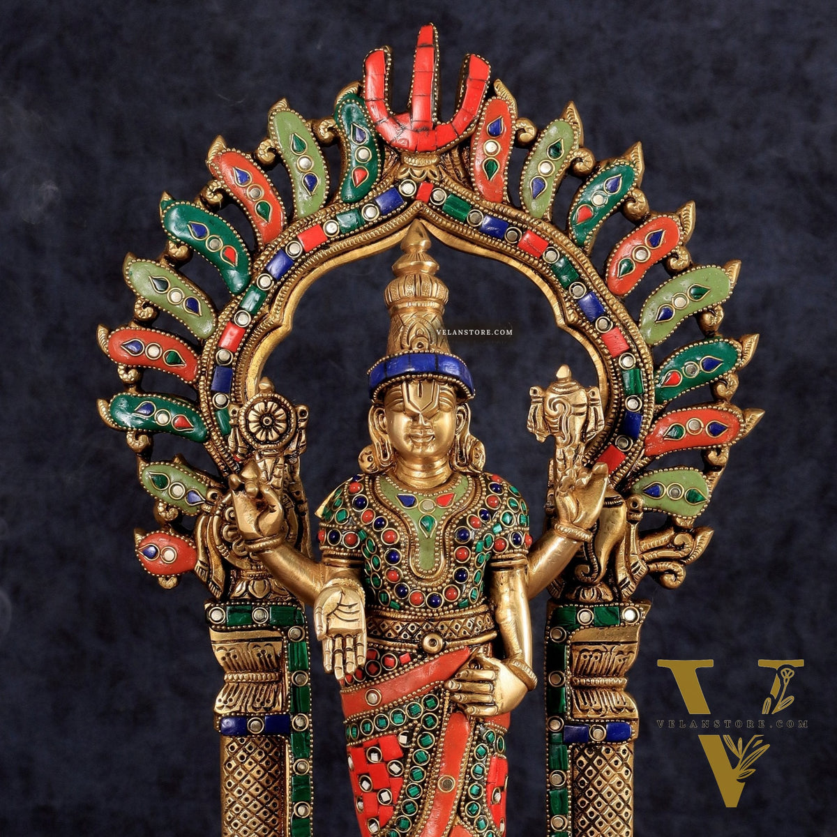 Fully Engraved Superfine Brass Lord Venkateshwara Swamy Standing on Tortoise with Prabhavali 17"