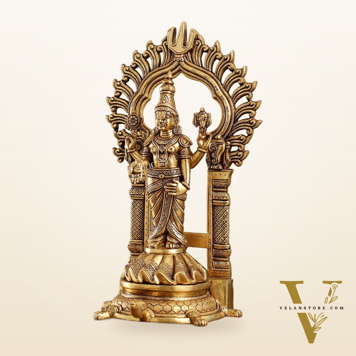 Fully Engraved Superfine Brass Lord Venkateshwara Swamy Standing on Tortoise with Prabhavali 17"