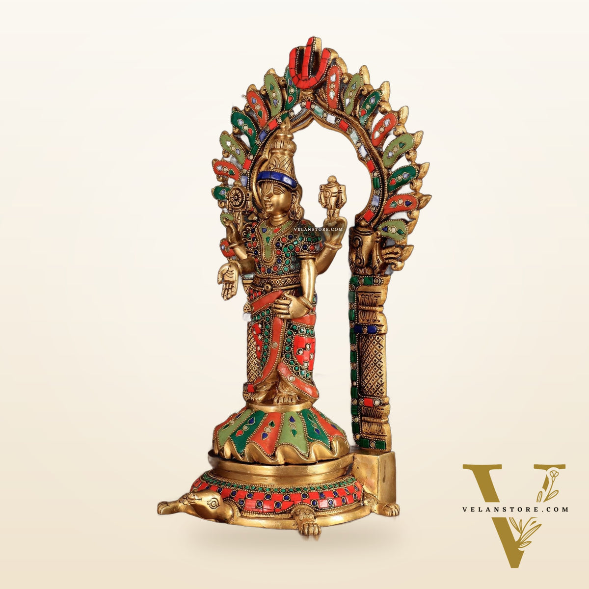 Fully Engraved Superfine Brass Lord Venkateshwara Swamy Standing on Tortoise with Prabhavali 17"