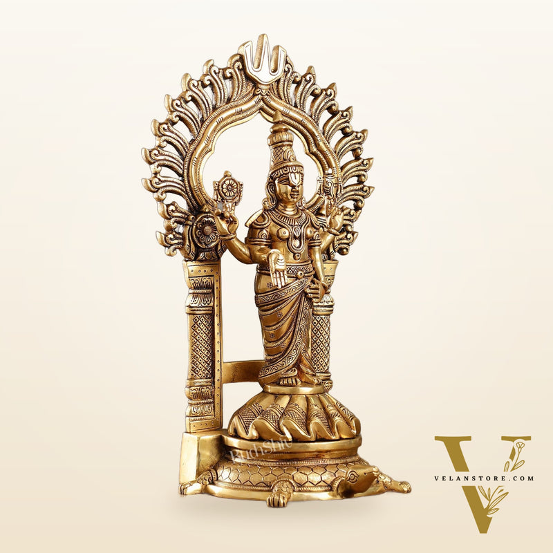 Fully Engraved Superfine Brass Lord Venkateshwara Swamy Standing on Tortoise with Prabhavali 17"
