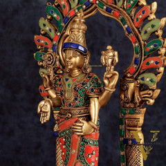 Fully Engraved Superfine Brass Lord Venkateshwara Swamy Standing on Tortoise with Prabhavali 17"