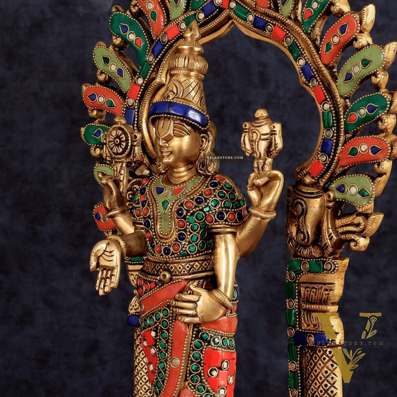 Fully Engraved Superfine Brass Lord Venkateshwara Swamy Standing on Tortoise with Prabhavali 17"