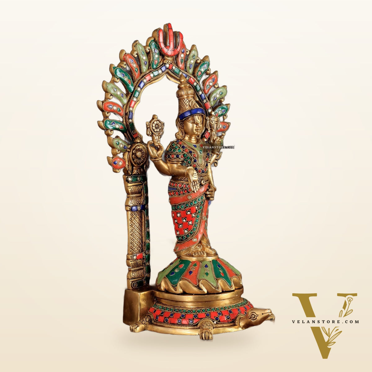 Fully Engraved Superfine Brass Lord Venkateshwara Swamy Standing on Tortoise with Prabhavali 17"