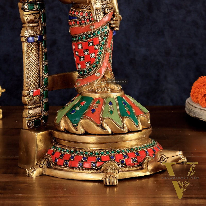 Fully Engraved Superfine Brass Lord Venkateshwara Swamy Standing on Tortoise with Prabhavali 17"