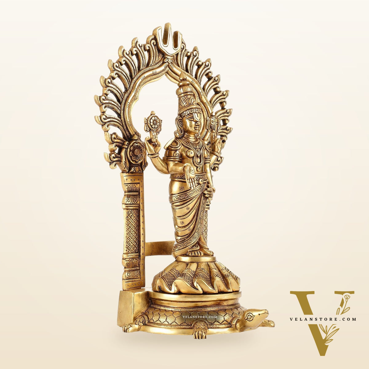 Fully Engraved Superfine Brass Lord Venkateshwara Swamy Standing on Tortoise with Prabhavali 17"