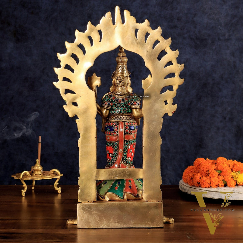 Fully Engraved Superfine Brass Lord Venkateshwara Swamy Standing on Tortoise with Prabhavali 17"