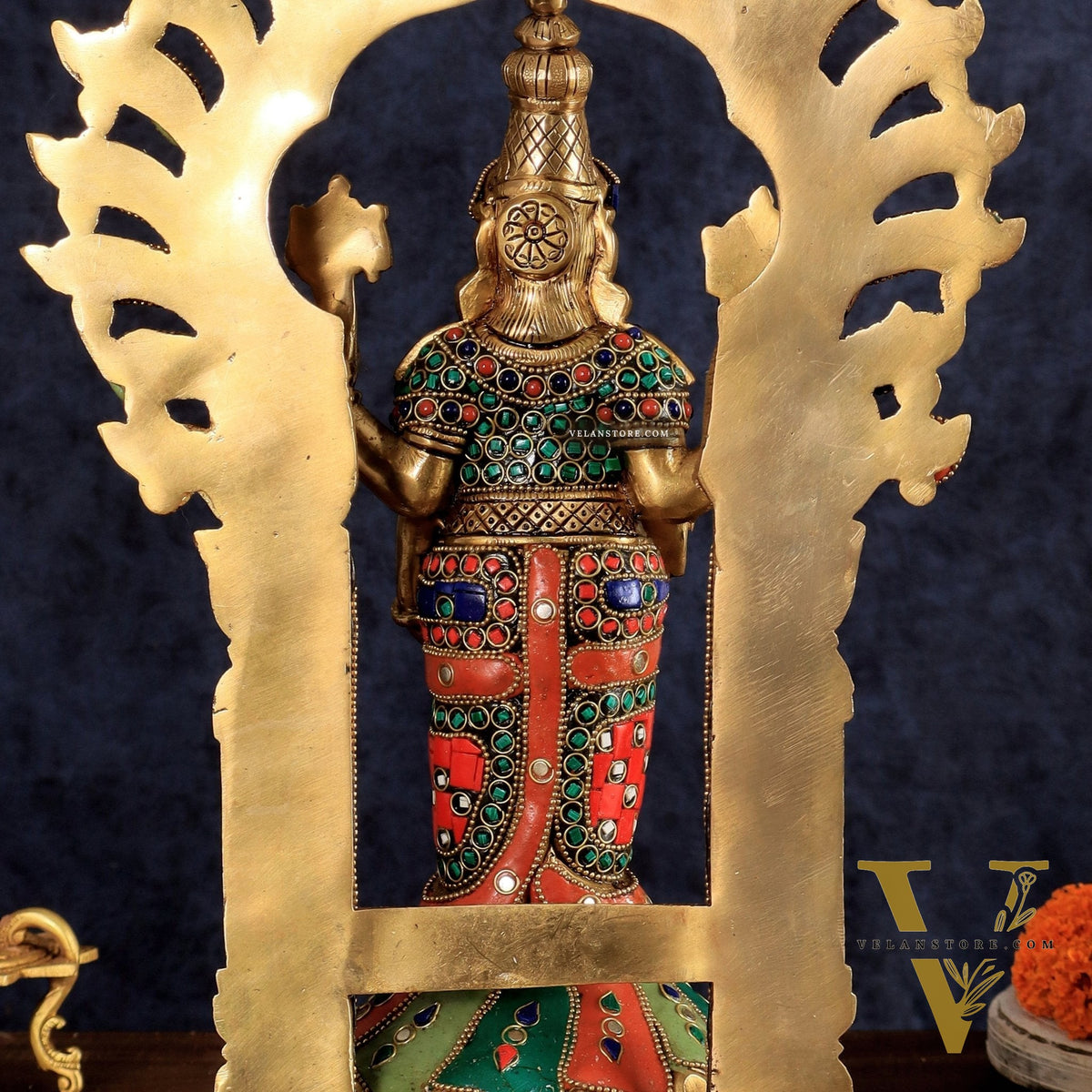 Fully Engraved Superfine Brass Lord Venkateshwara Swamy Standing on Tortoise with Prabhavali 17"