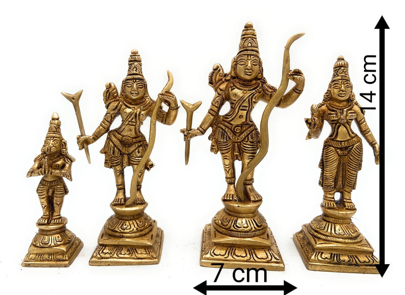 Brass Ram Darbar Idol, Peetal Shri Ram Parivar Murti with Sita Lakshman Hanuman, Pital Ram Sita Hanuman Statue, Gold, 5.5 Inch, 1 Piece