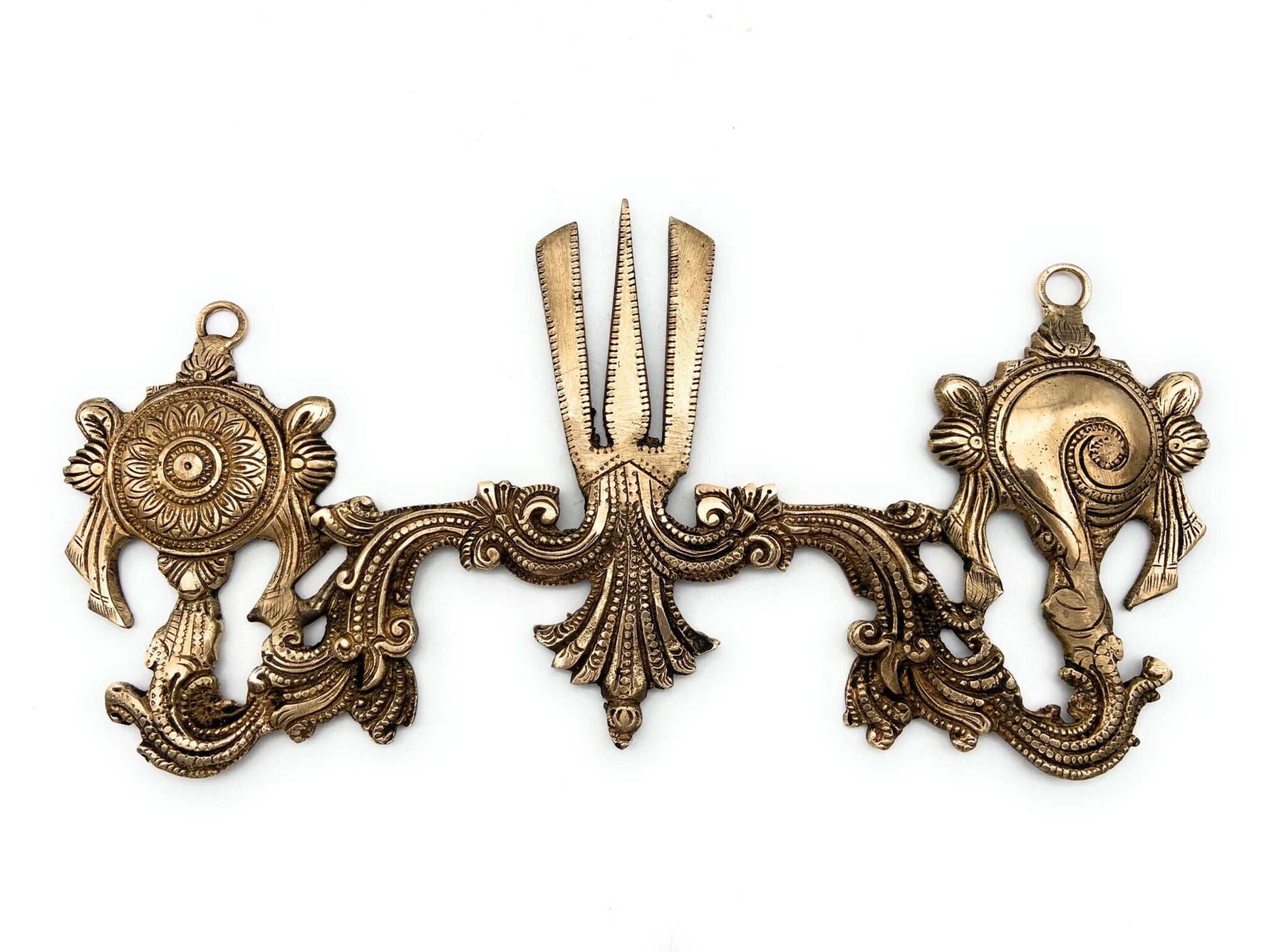 Brass Vishnu Chakra For Pooja, Shank Chakra For Wall Hanging, Tirupati Symbol, Brass Statue Of Shankha Chakra Namah, Religious Symbol Of Lord Vishnu, Gold, 6.5 Inch, 1 Piece