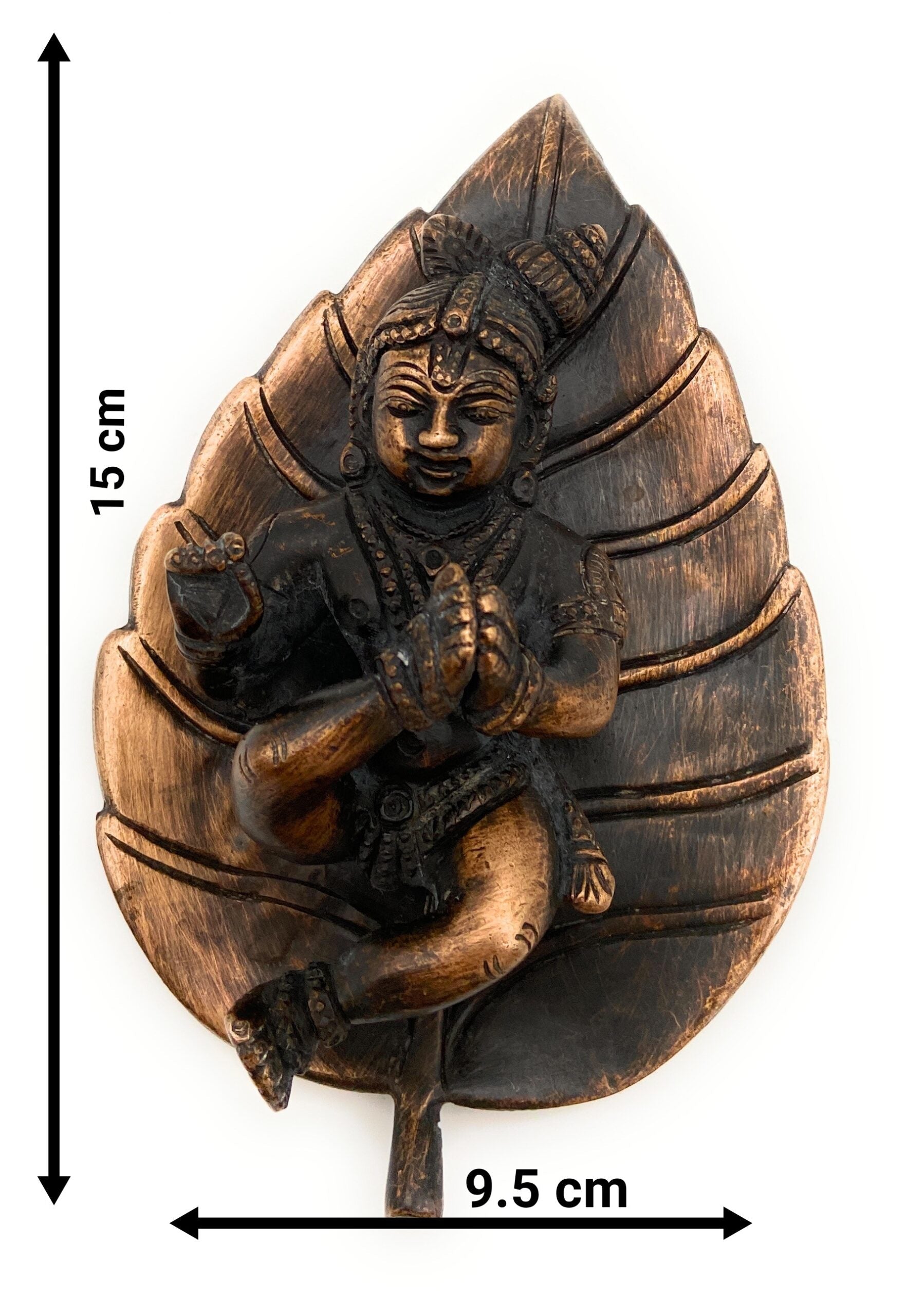 Brass Lord Krishna on Leaf Idol | Balakrishna Vatapatrasayi Murti | Shree Kanha Gopala Statue for Pooja, Home Decor & Gift, Gold, 6 Inch, 1 Piece