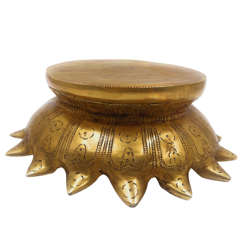 Bhunes Brass Lotus Shaped Pooja Chowki, Kamal Base for Kalash, Deity Platform, Puja Singhasan Peetha for Idols, Mandir Bajot Stand, Traditional Handcrafted Worship Table, Gold, 3 Inch, 1 Piece