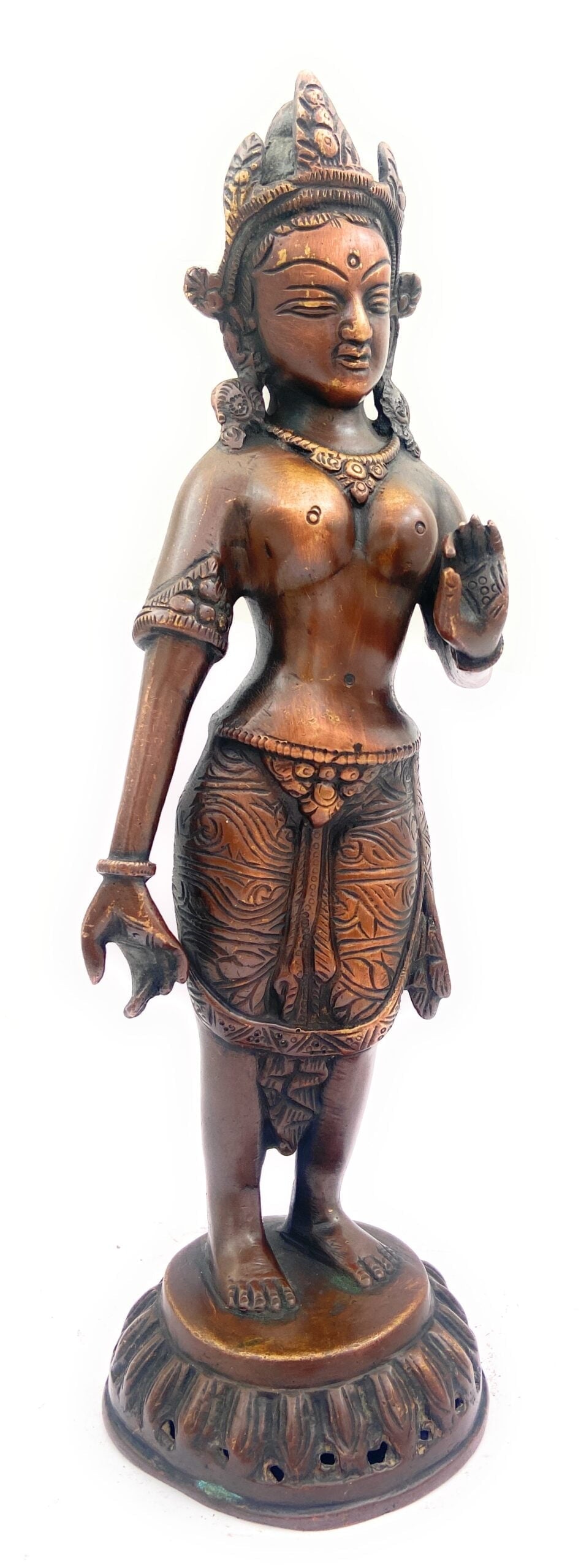 Brass Tibetan Tara Maa Idol – Green Tara, White Tara, Arya Tara, Tibetan Goddess Tara Murti for Pooja, Meditation, Home Decor & Spiritual Gifts,Gold, 8 Inch, 1 Piece