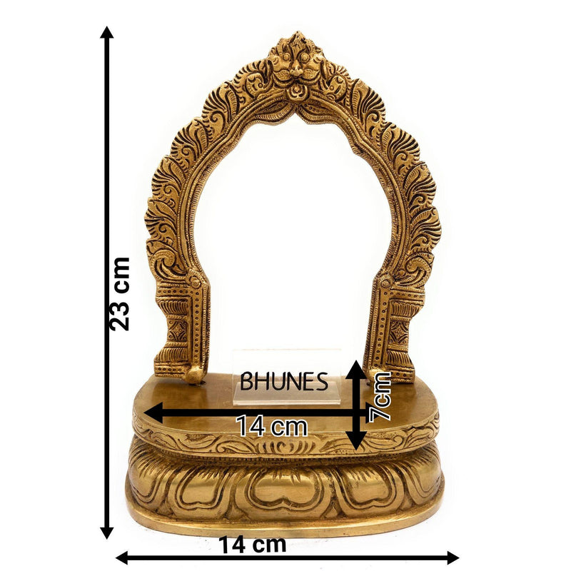 Traditional Brass Pooja Chowki, Puja Peeth Peetha Sinhasan Bajot Chowki, Handcrafted Brass Puja Pat Patta Platform for Home Mandir & Temple Decor,Gold, 9 Inch, 1 Piece