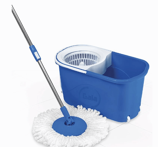Gala Quick Spin Mop,Easy Wheels & Big Bucket with 2 Microfiber Refills, Floor Cleaning Mop with Bucket, pocha for floor cleaning, Mopping Set(white and blue)