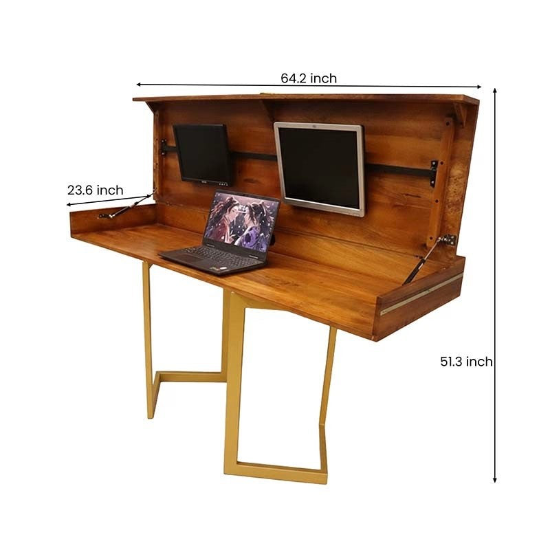 Solid Acacia Wood Transformer Table – Extendable, Standing & Gaming Desk to Dining Table with Hydraulic Lift and Storage