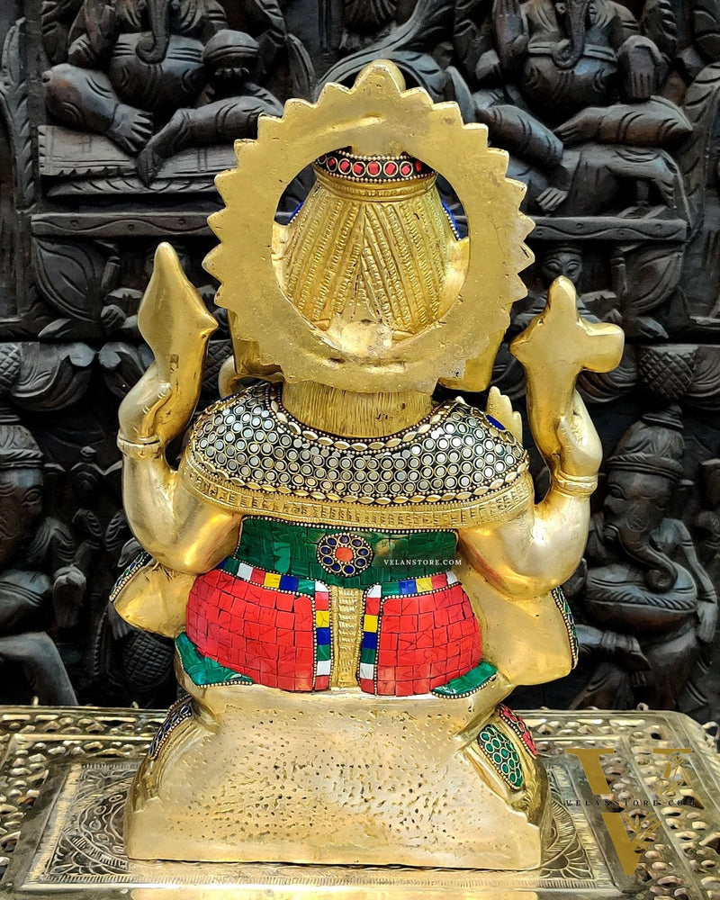 Ganapathi Brass Statue with stonework 15"