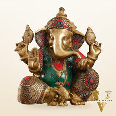 Ganapati Aashirwad Idol with Brass multicolour - 13" Tall