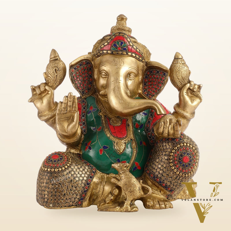 Ganapati Aashirwad Idol with Brass multicolour - 13" Tall
