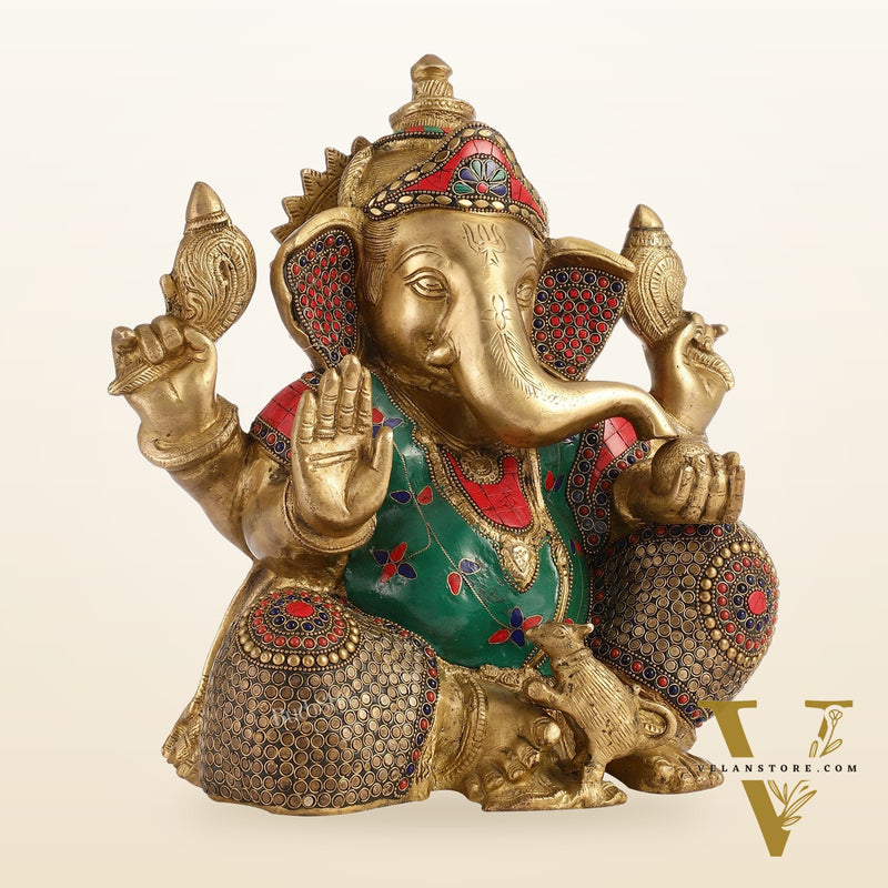 Ganapati Aashirwad Idol with Brass multicolour - 13" Tall