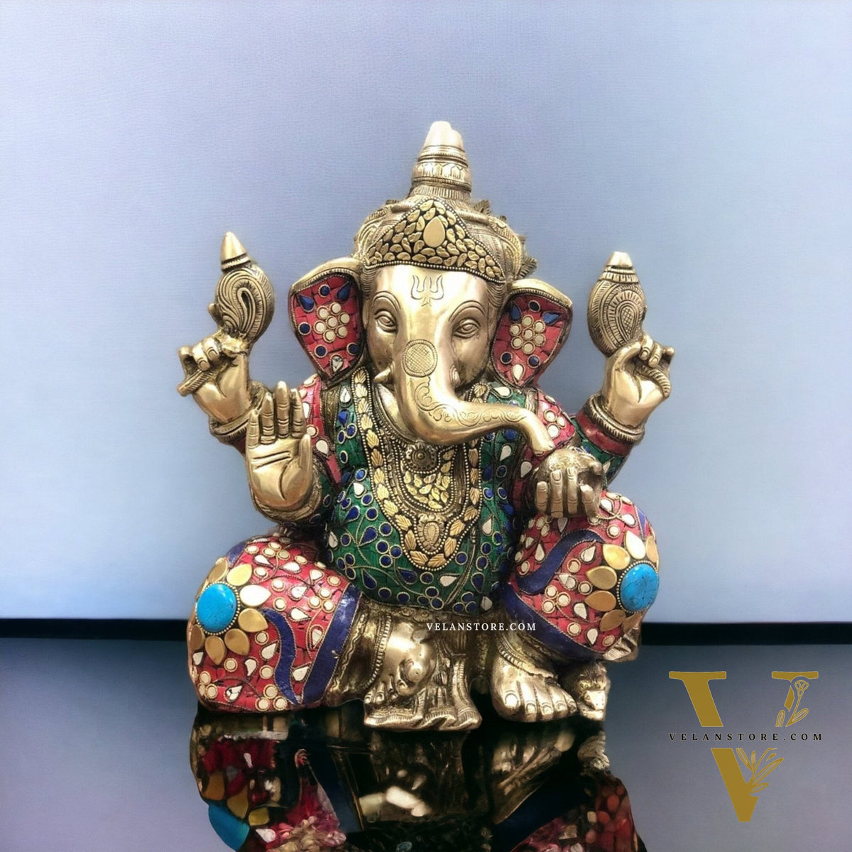 Ganapati Aashirwad Idol with  Handwork 13"