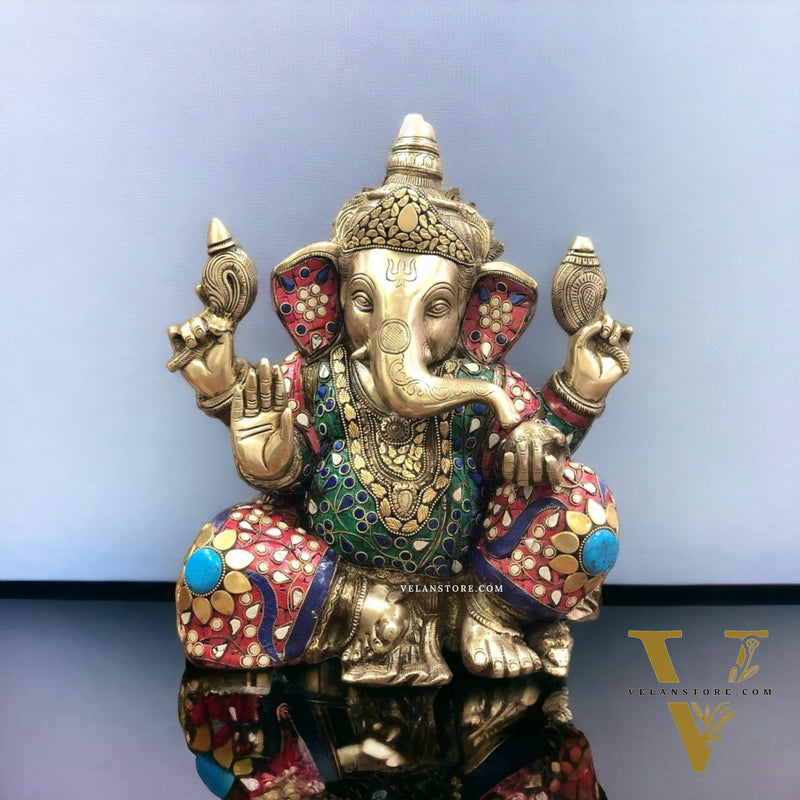 Ganapati Aashirwad Idol with  Handwork 13"