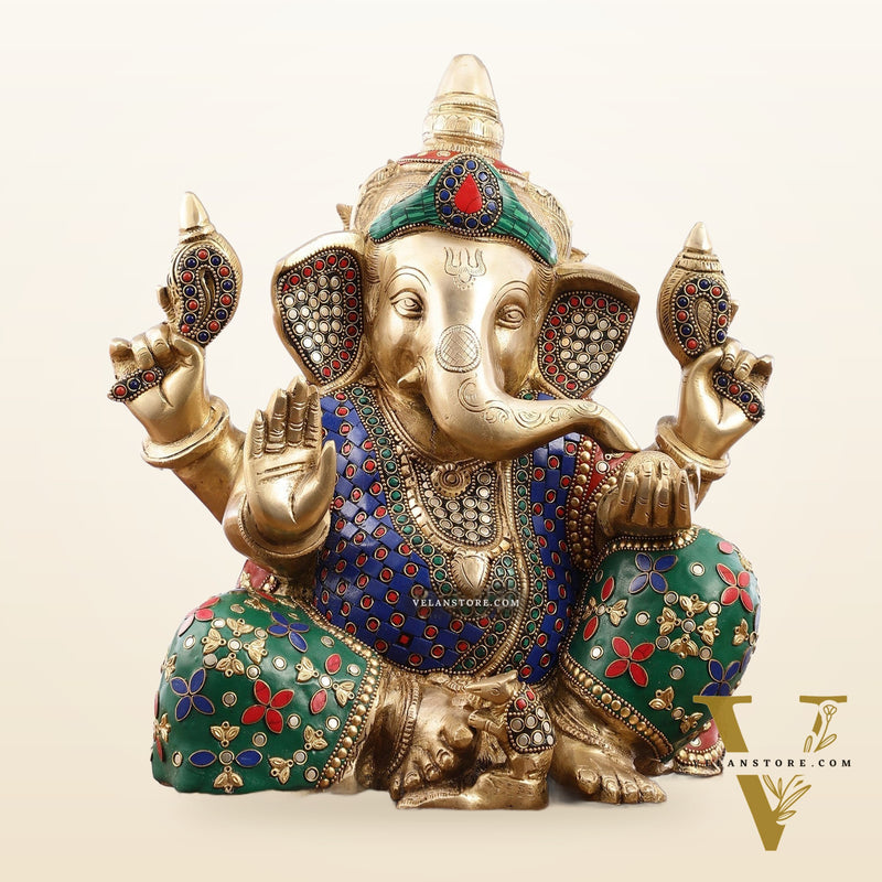 Ganapati Aashirwad Idol with  Handwork 13"