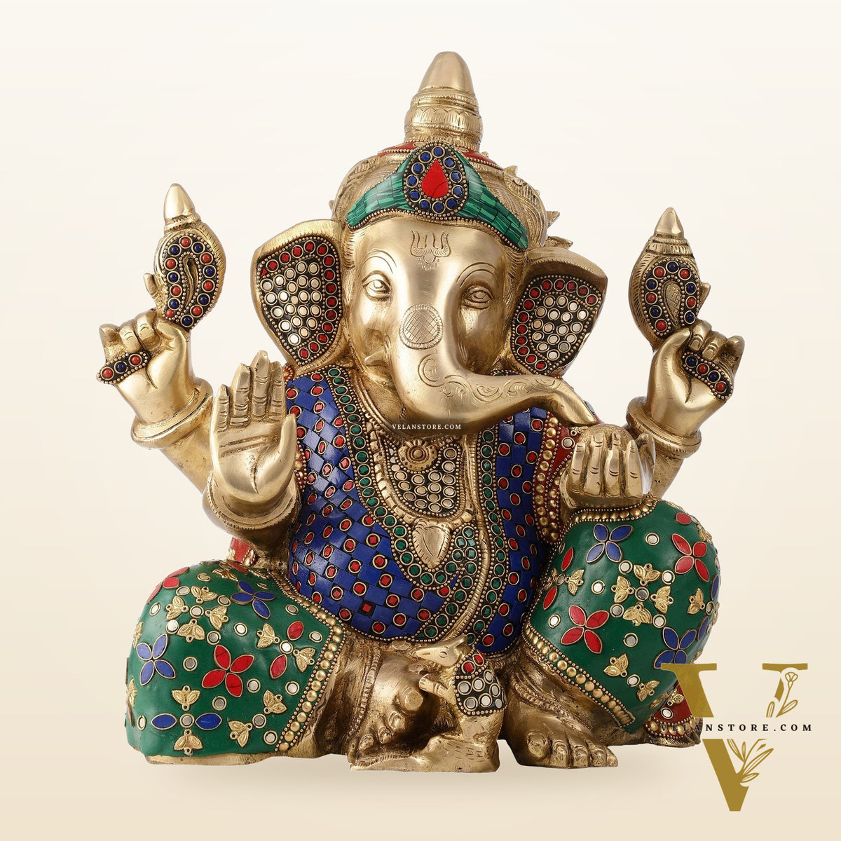 Ganapati Aashirwad Idol with  Handwork 13"