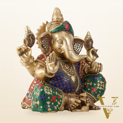 Ganapati Aashirwad Idol with  Handwork 13"