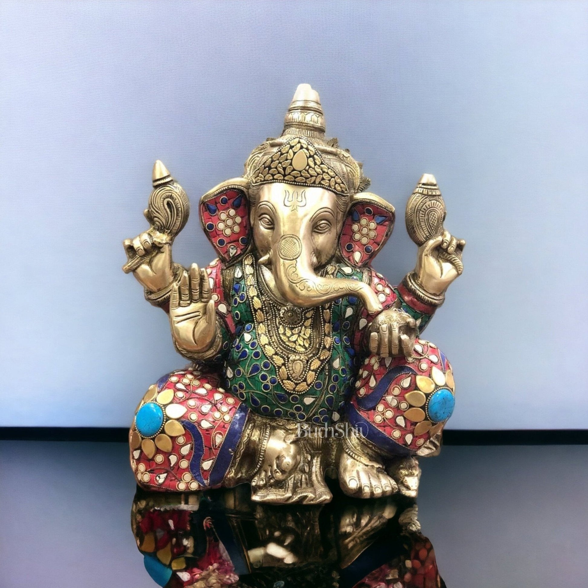 Ganapati Aashirwad Idol with  Handwork 13"