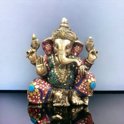 Ganapati Aashirwad Idol with  Handwork 13"