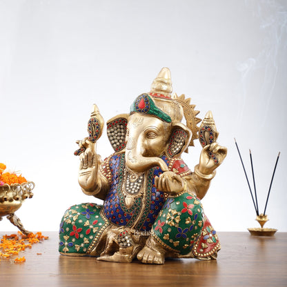 Ganapati Aashirwad Idol with  Handwork 13"