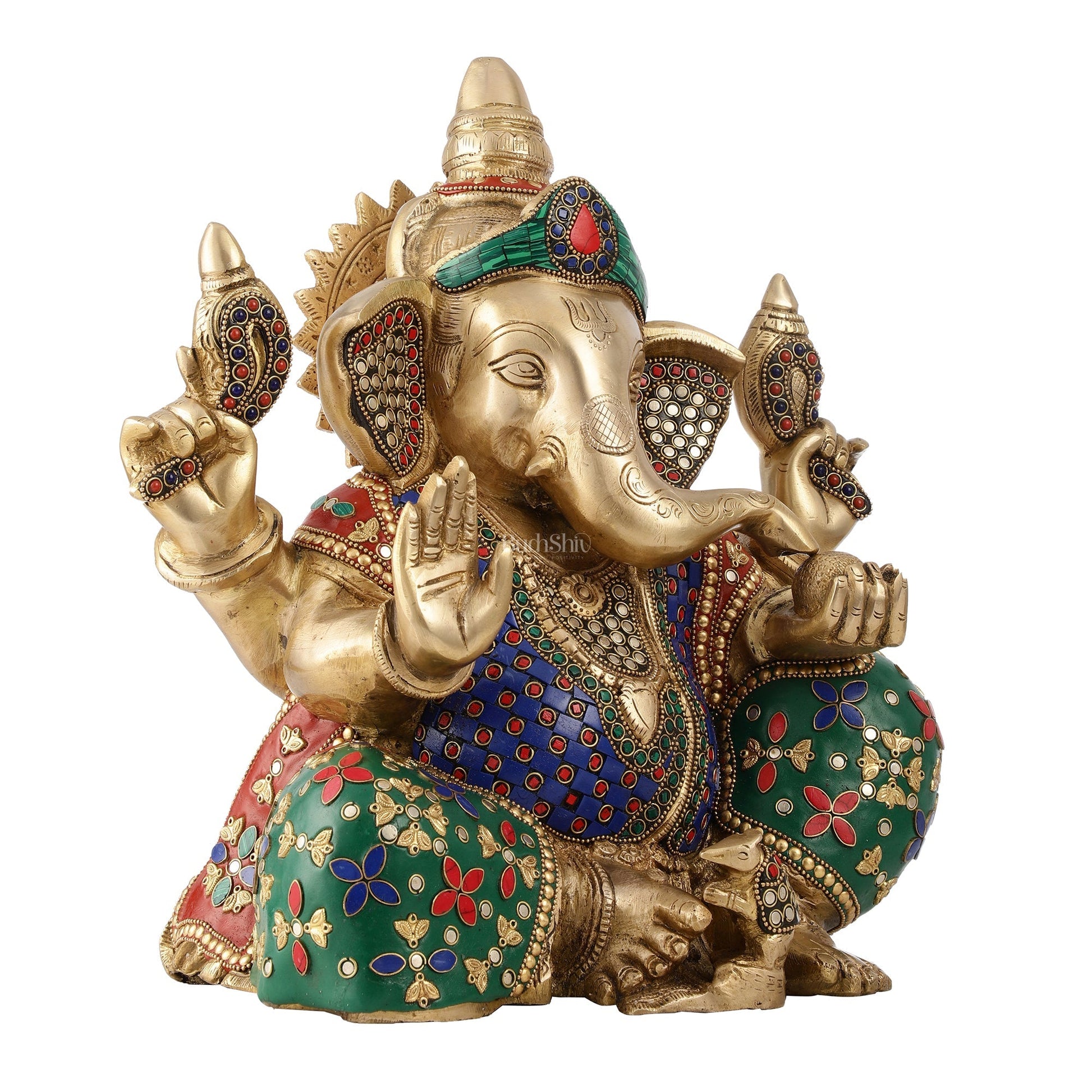 Ganapati Aashirwad Idol with  Handwork 13"