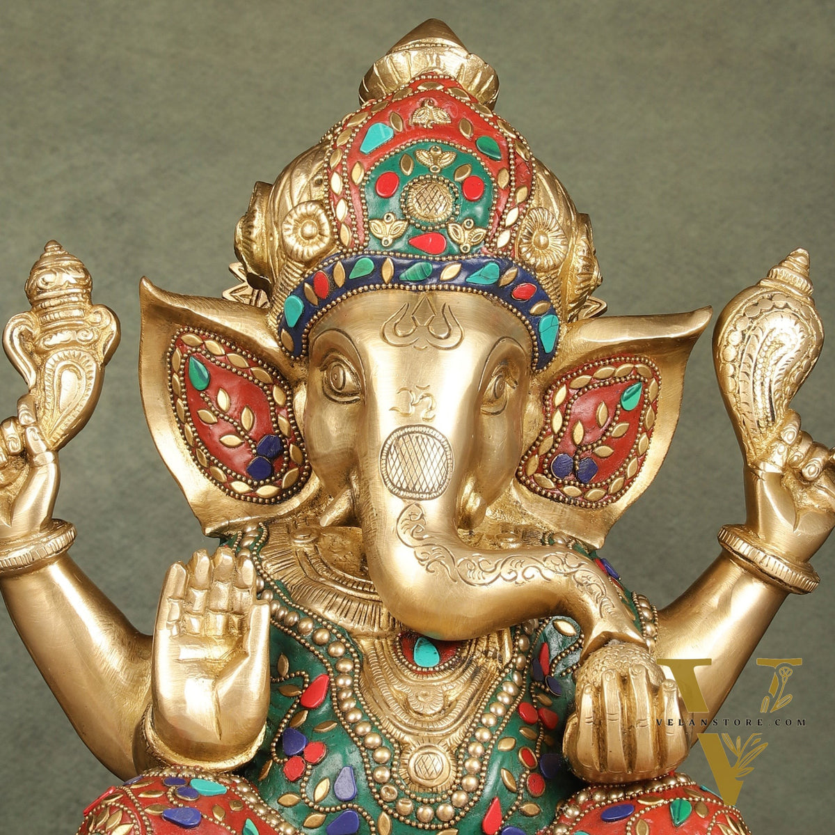 Ganapati Brass Idol 12.5 inch with stonework