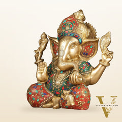 Ganapati Brass Idol 12.5 inch with stonework