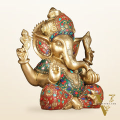 Ganapati Brass Idol 12.5 inch with stonework
