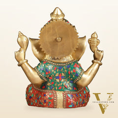 Ganapati Brass Idol 12.5 inch with stonework