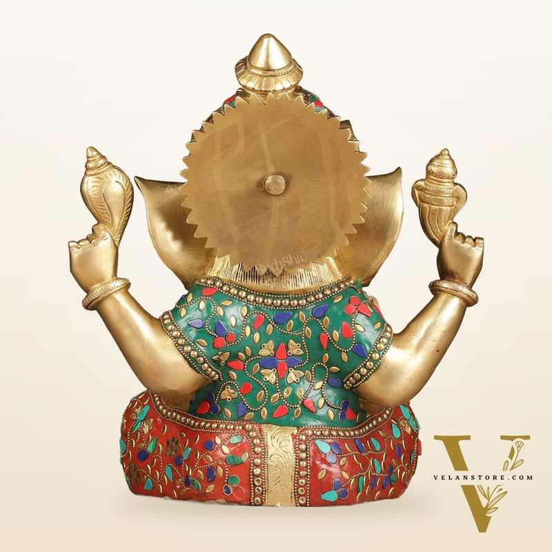 Ganapati Brass Idol 12.5 inch with stonework