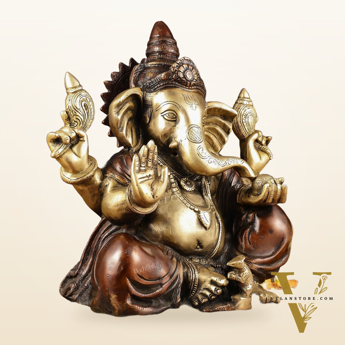 Ganapati Brass Idol - Extraordinary Double Chola Finish, 13" Height