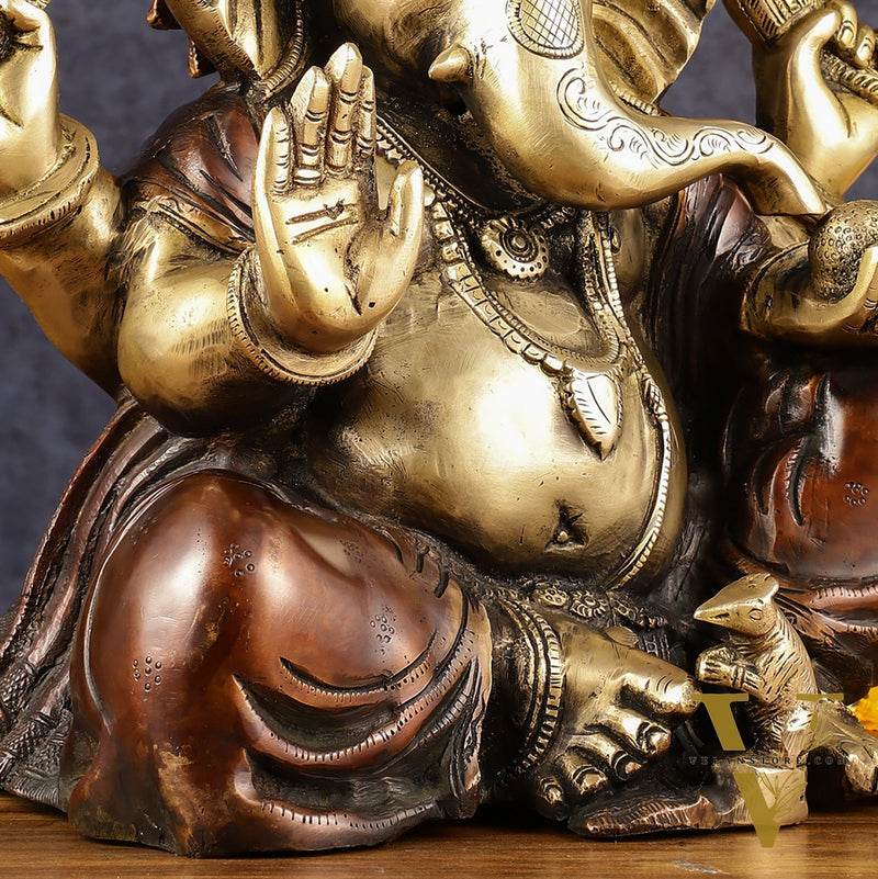 Ganapati Brass Idol - Extraordinary Double Chola Finish, 13" Height
