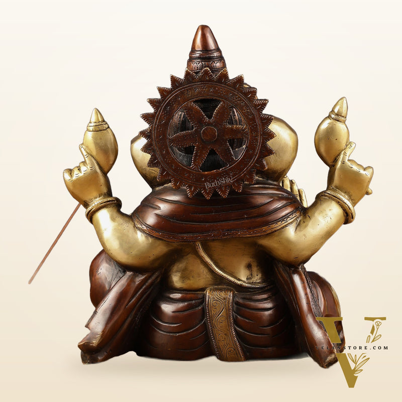 Ganapati Brass Idol - Extraordinary Double Chola Finish, 13" Height