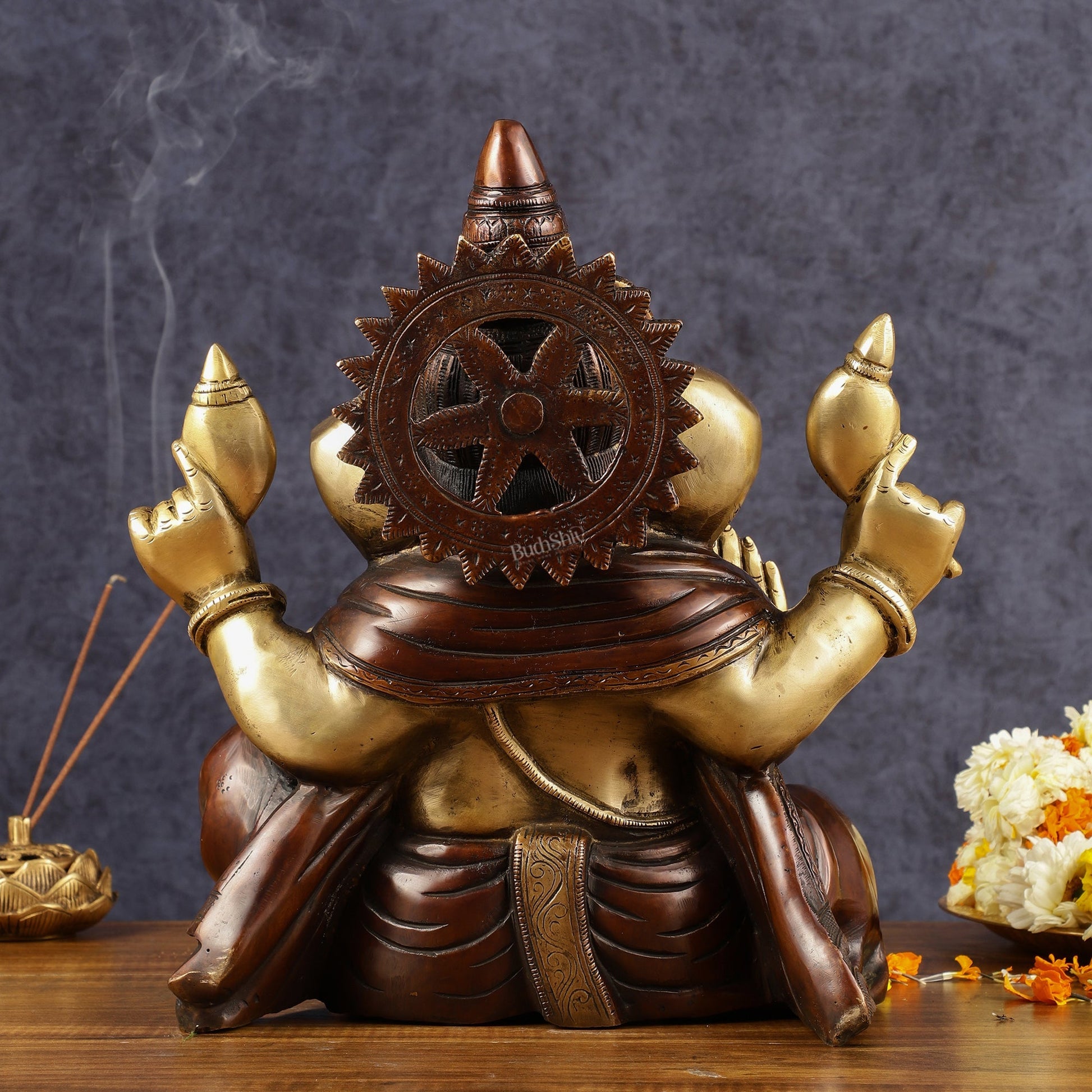 Ganapati Brass Idol - Extraordinary Double Chola Finish, 13" Height