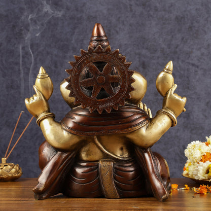 Ganapati Brass Idol - Extraordinary Double Chola Finish, 13" Height