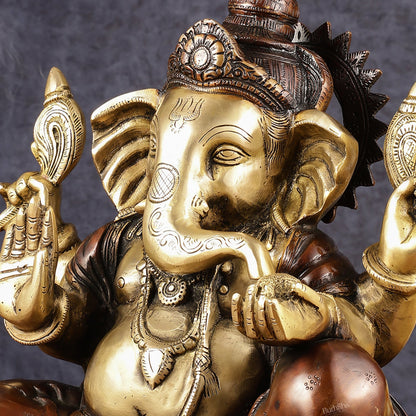 Ganapati Brass Idol - Extraordinary Double Chola Finish, 13" Height
