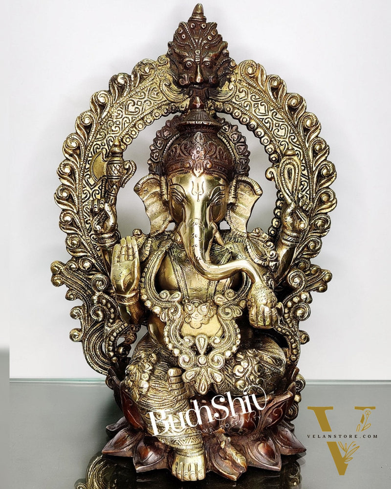 Ganapati Brass statue with duel tone Finish 15 inch