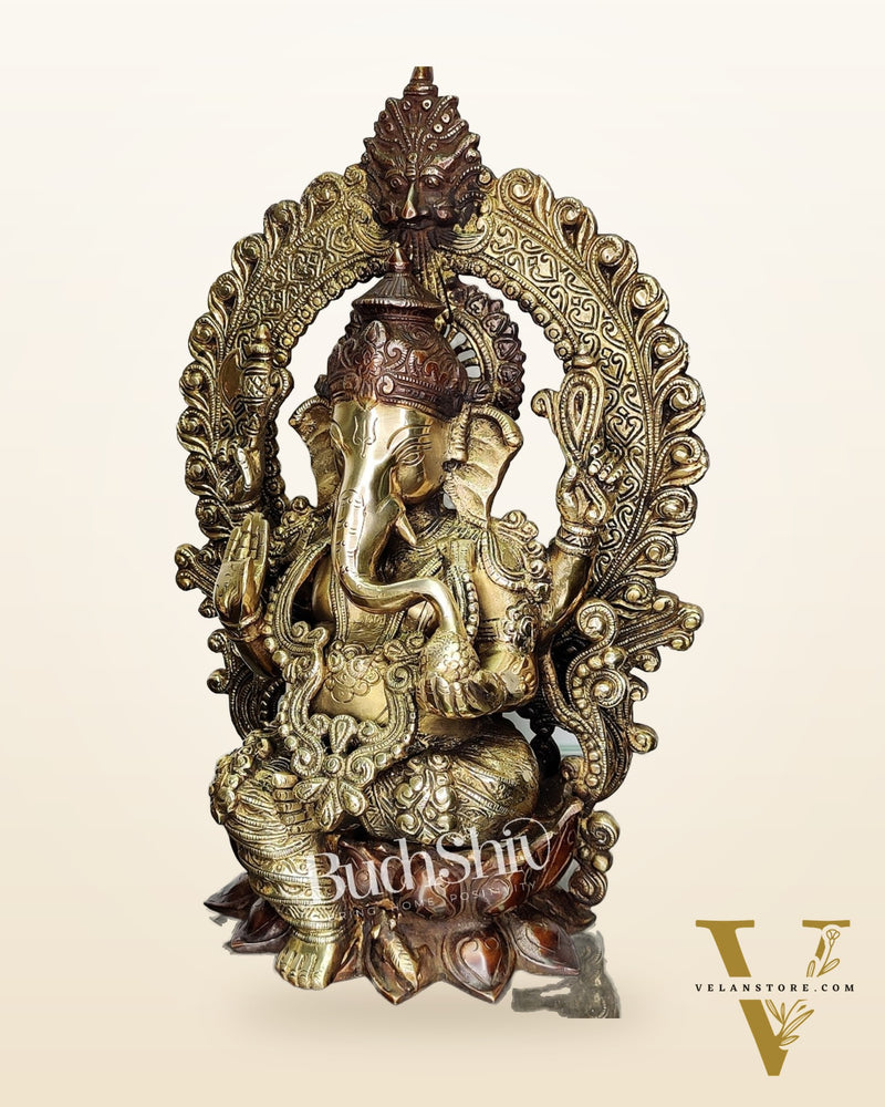 Ganapati Brass statue with duel tone Finish 15 inch
