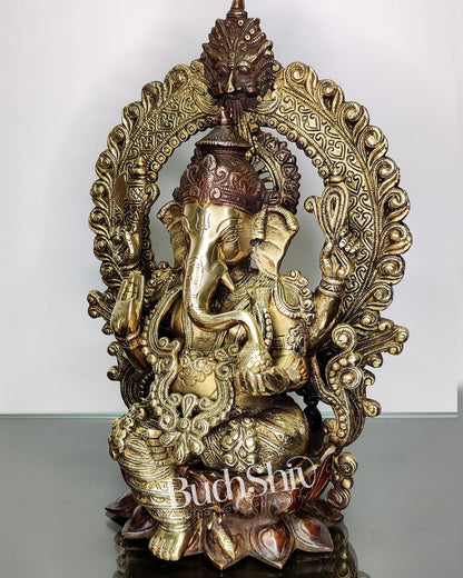 Ganapati Brass statue with duel tone Finish 15 inch