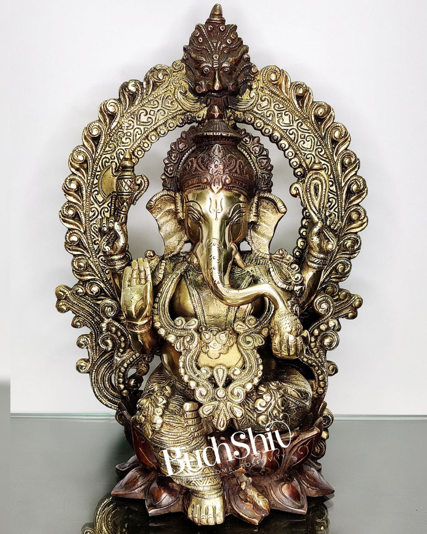 Ganapati Brass statue with duel tone Finish 15 inch